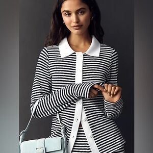 Maeve Striped Navy and White Cardigan Top